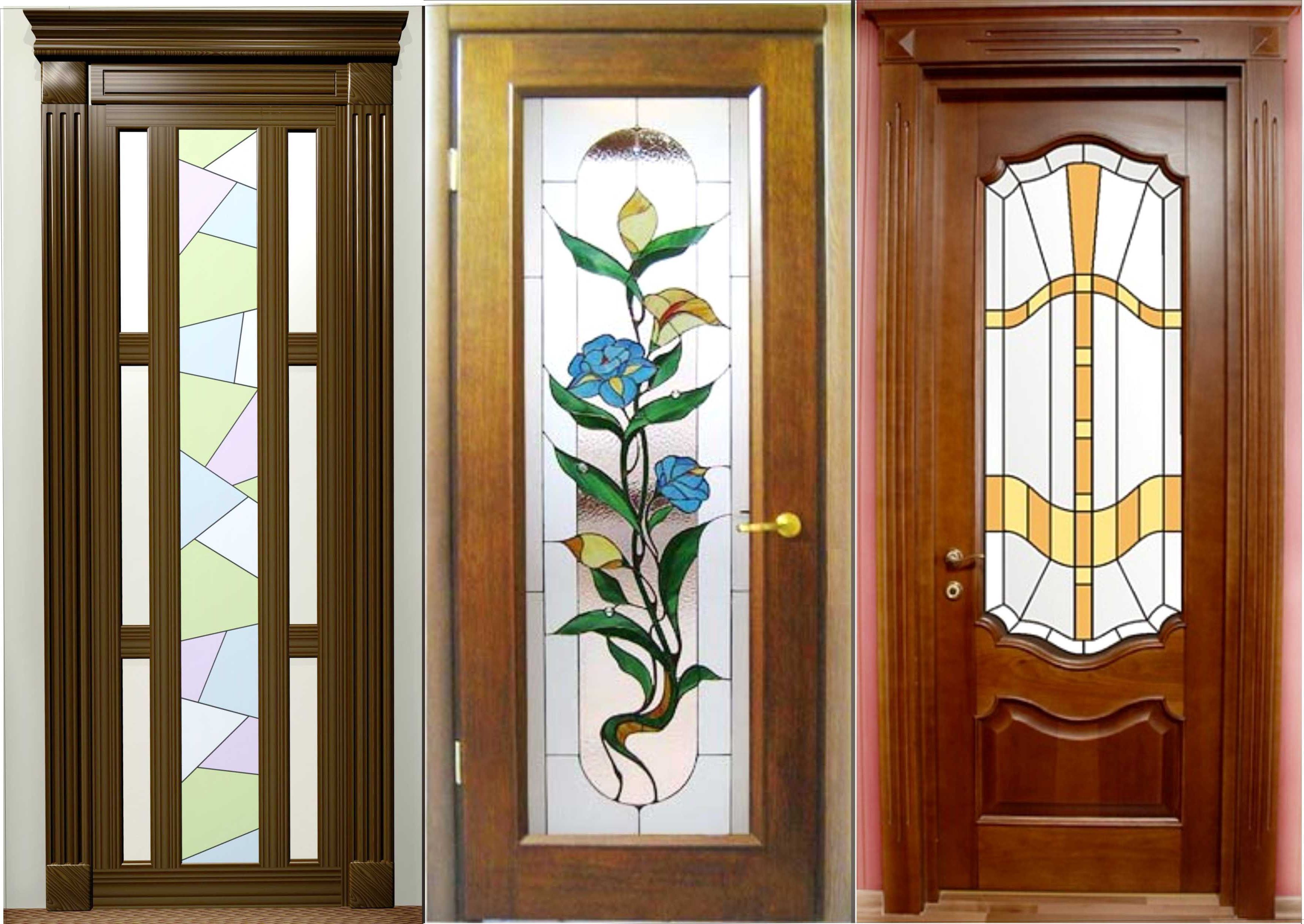 Modern wooden interior doors with stained glass