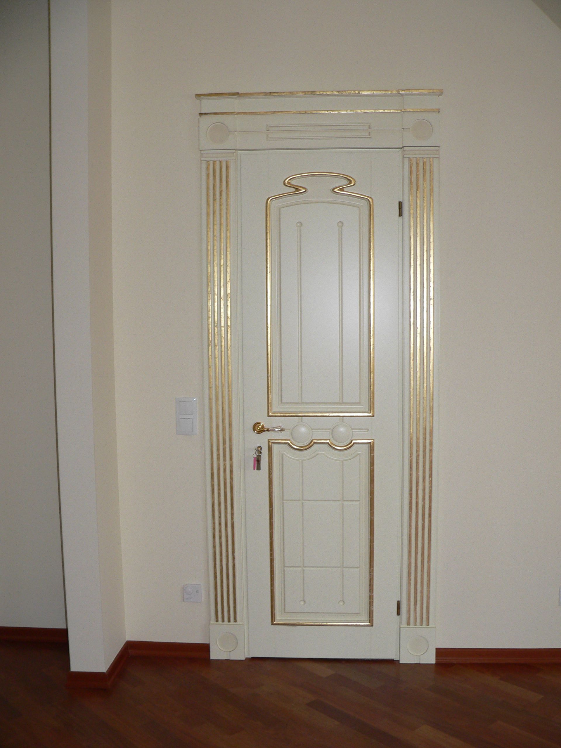 Wooden door painted white and gold classic Baroque style