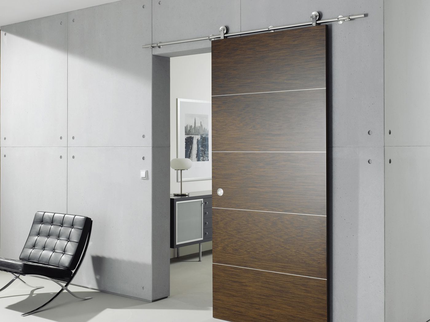 Dark wood sliding interior doors