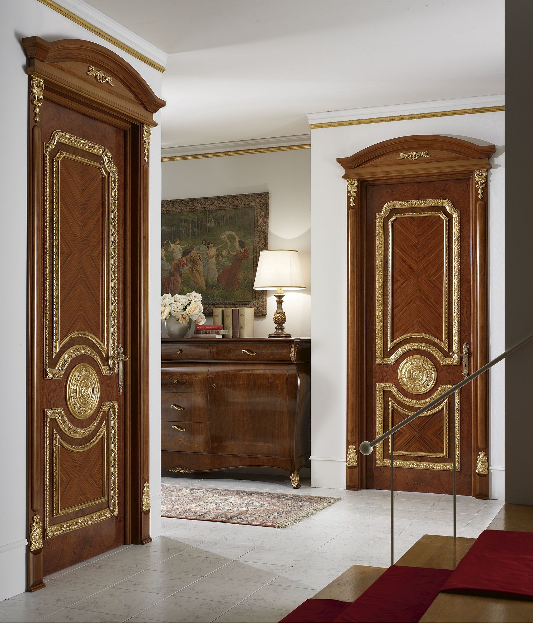 Luxurious interior design in a classic style with wooden classic doors