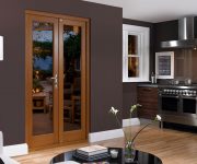 Modern wooden door with glass for kitchen