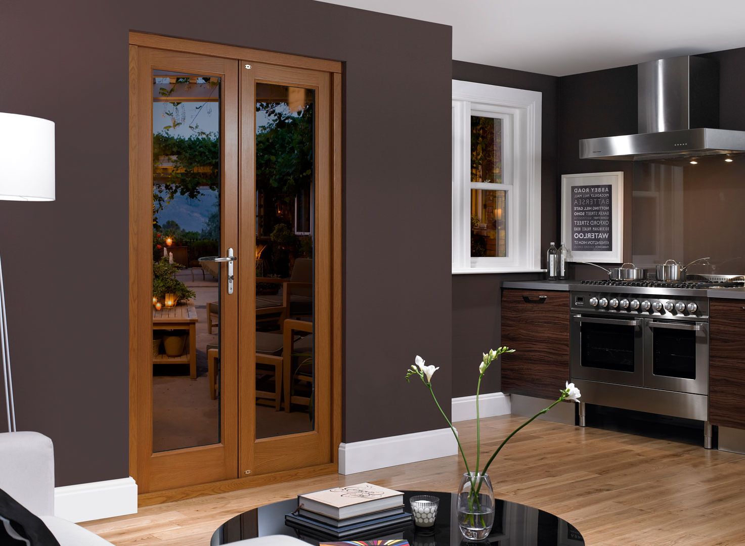 Modern wooden door with glass for kitchen