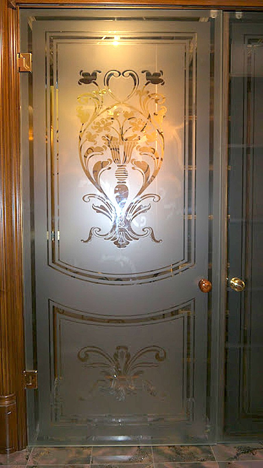 Luxurious glass interior door with vintage patterns