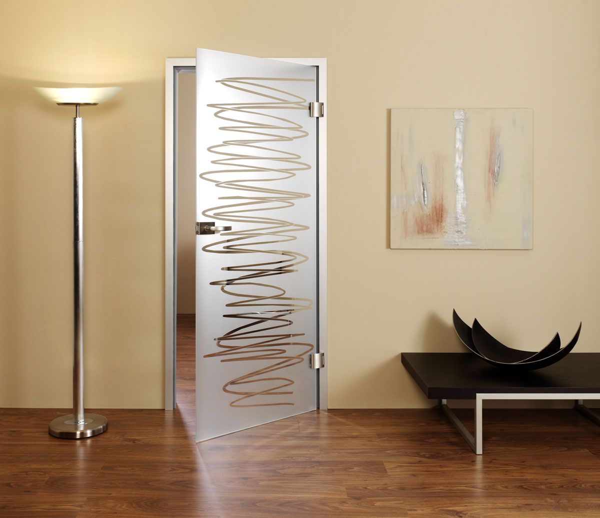 White frosted interior glass door with elegant design