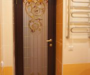 Plastic door with a large stained glass for bathroom