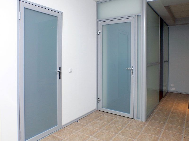 Beautiful Aluminium Interior Door With White Frosted Glass And Aluminium Frame 