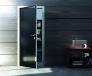 Modern aluminum door with black glass and elegant aluminum frame