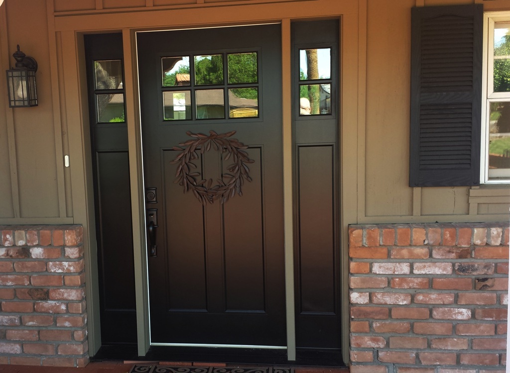 Black Solid wood front door with sidelights