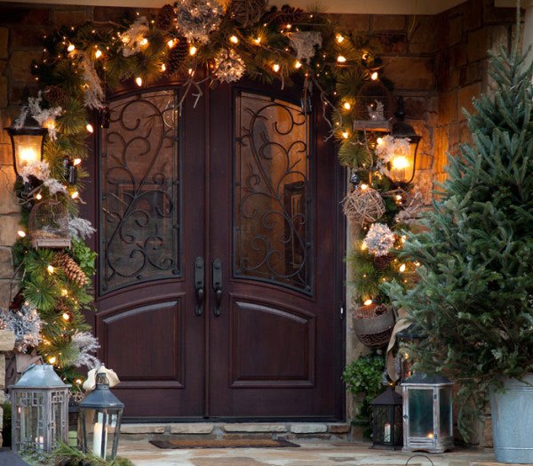 New Year doors decoration – Garland – String Of Christmas Lights Stock