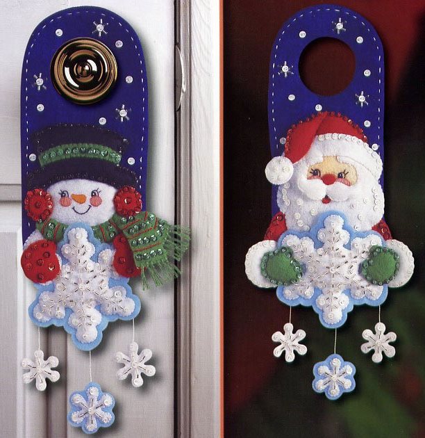 Santa Claus and Snowman Christmas decorations for door handles - New Year Door Decoration: Ideas and Techniques