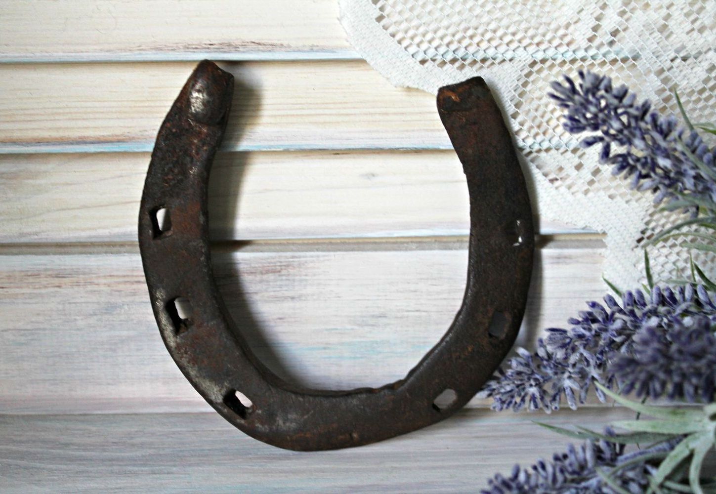 Lucky horseshoe on wooden wall
