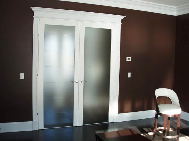 White interior french doors with frosted glass