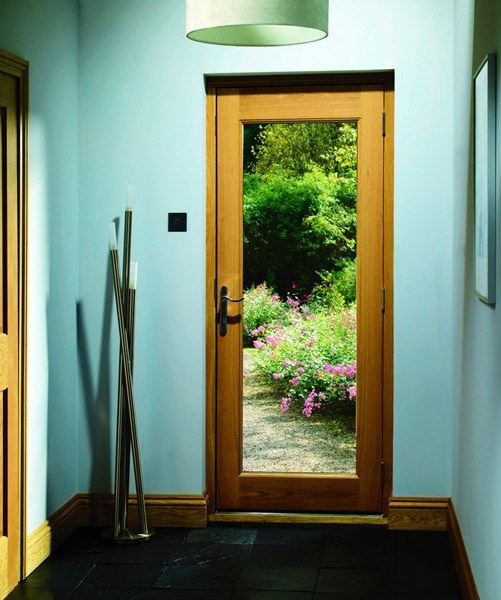 External wood glazed fire doors