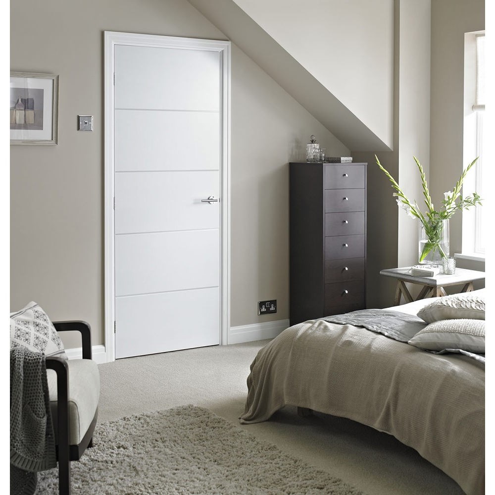 White internal moulded horizontal 4 line FD30 fire oak door