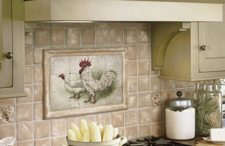 Ceramic tiles and decorated with painting in the kitchen country style