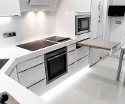 Household appliances in a white kitchen in high tech style Microwave stove oven TV 180x150 - High-Tech Kitchen