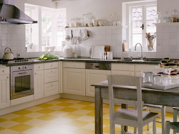 Linoleum floor in the kitchen of country style