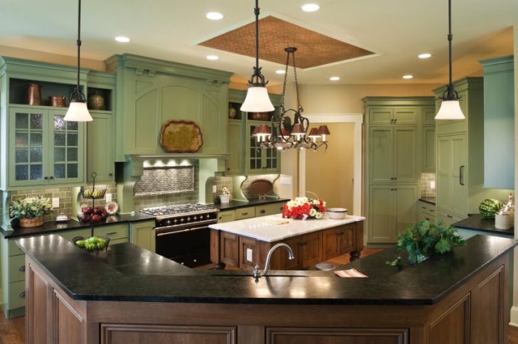 Stretch ceiling in the country style kitchen 728x484 - Country-Style Kitchens