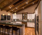 The wooden ceiling in the country style kitchen