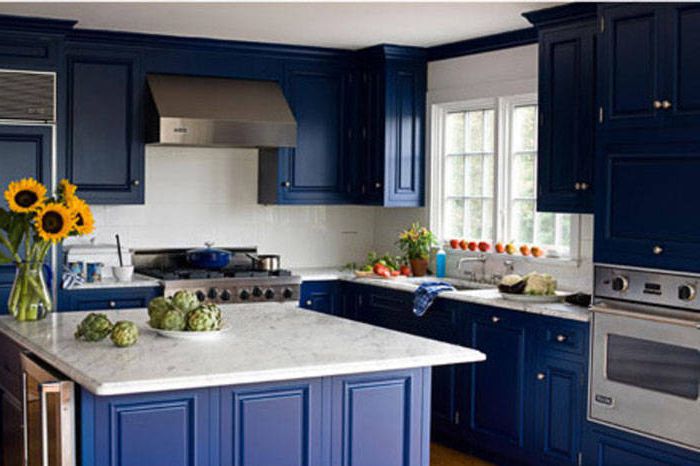 Dark blue Provence style kitchen