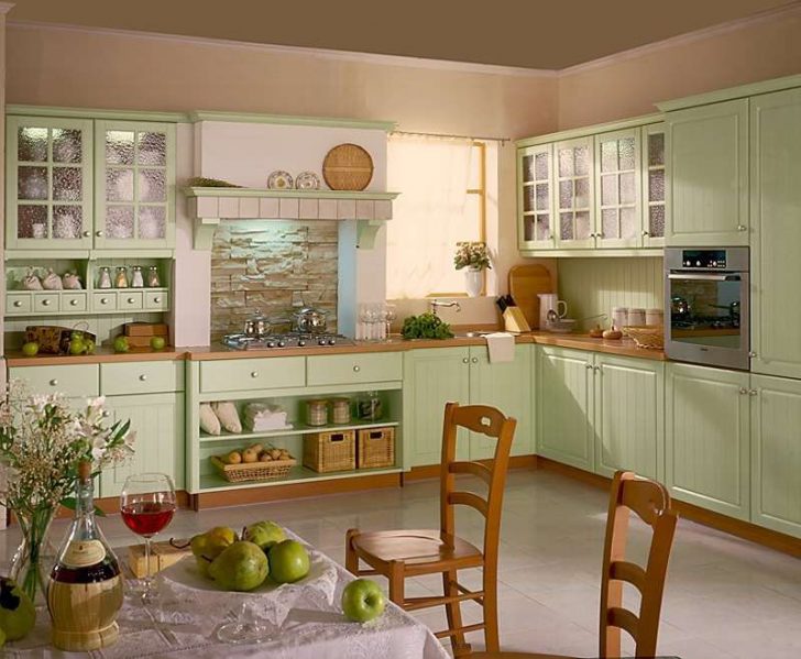 Provence Style Kitchens Pistachio color 3 728x599 - Provence Style Kitchens – 100 ideas for interior